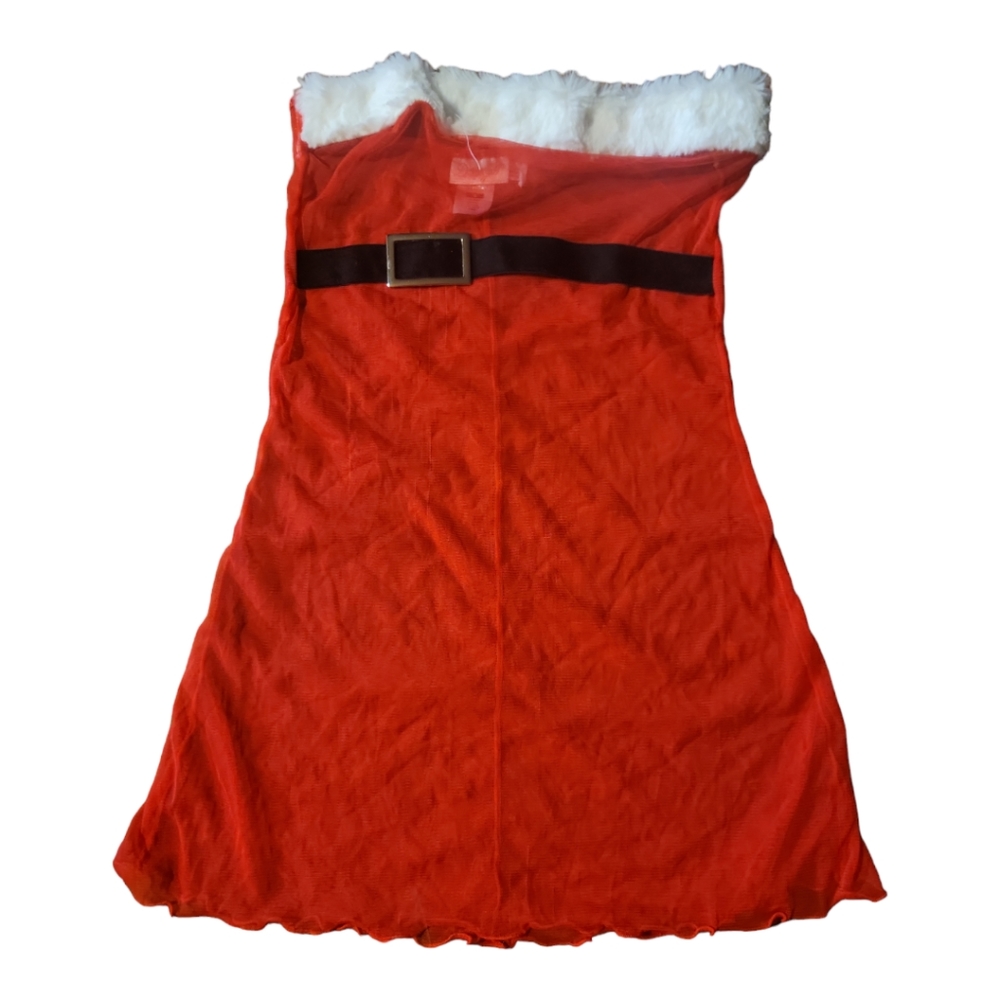 Dreamgirl Sexy Fur Trimmed Red Stretchy Shear Lingerie Santa Dance Sz S